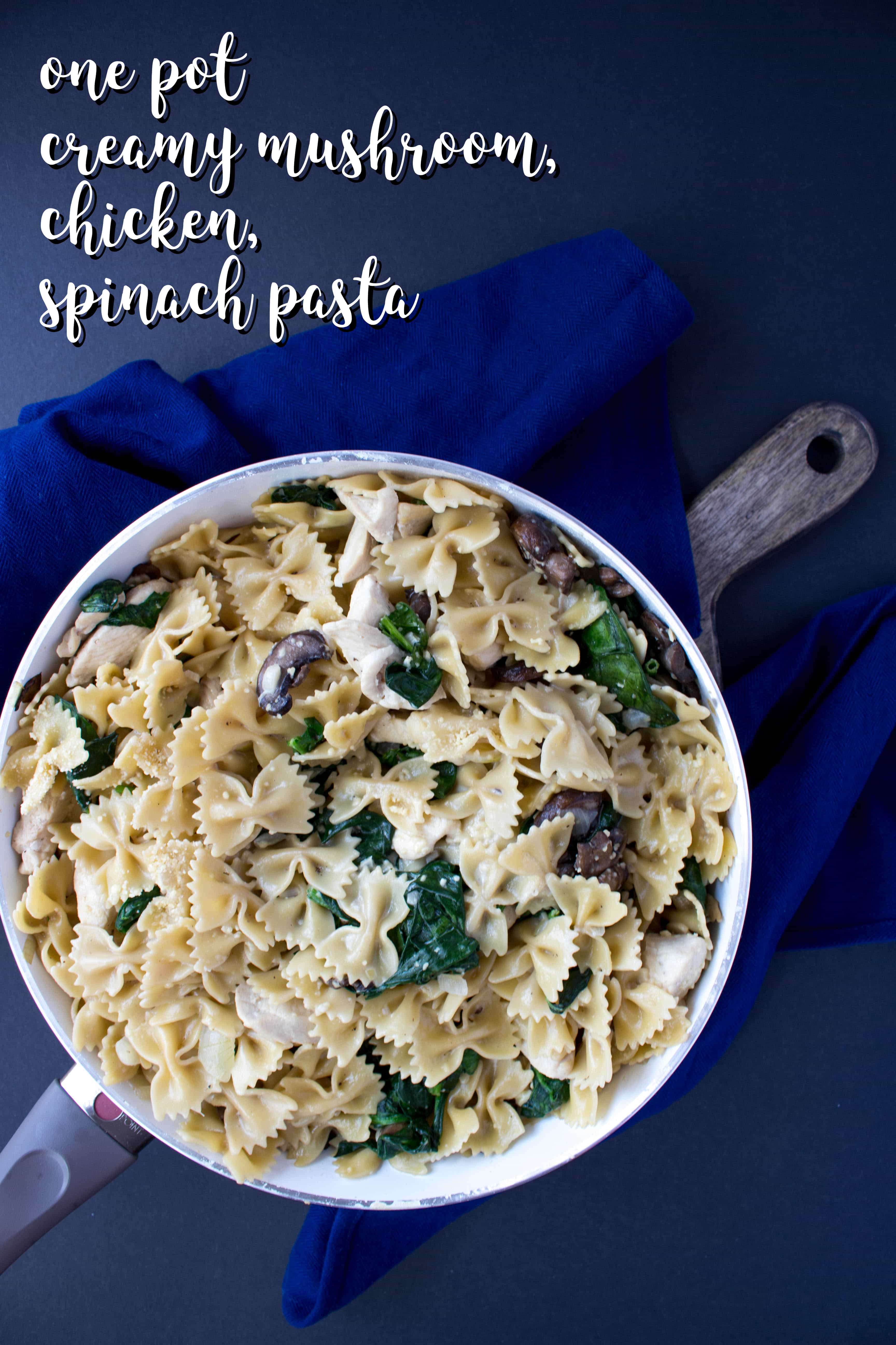 One Pot Creamy Mushroom Chicken Spinach Pasta - Carmy - Easy Healthy