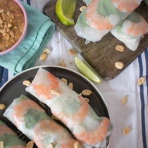 These fresh and healthy Vietnamese Rice Paper Shrimp Rolls are so easy to make! They're accompanied by my go-to creamy peanut sauce.