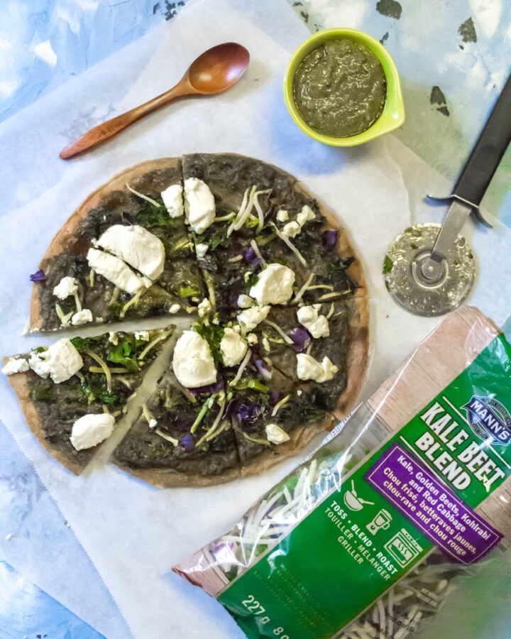Craving some pizza but looking for a healthier alternative? Try this Kale Beet Pesto Pizza with a Chickpea Crust!