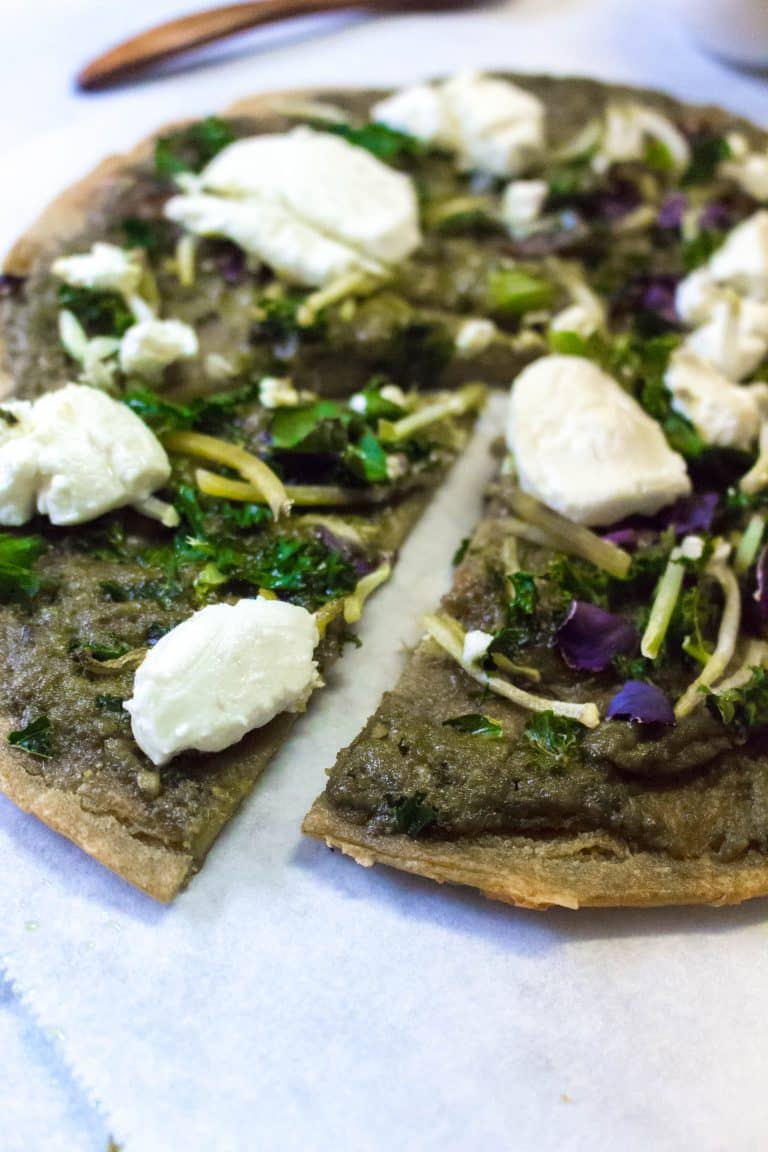 Kale Beet Pesto Pizza with a Chickpea Crust + Video Carmy Easy