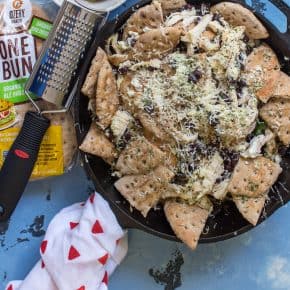 This Greek Inspired Chicken Nachos dish is fun and delicious plus it can be eaten two ways!