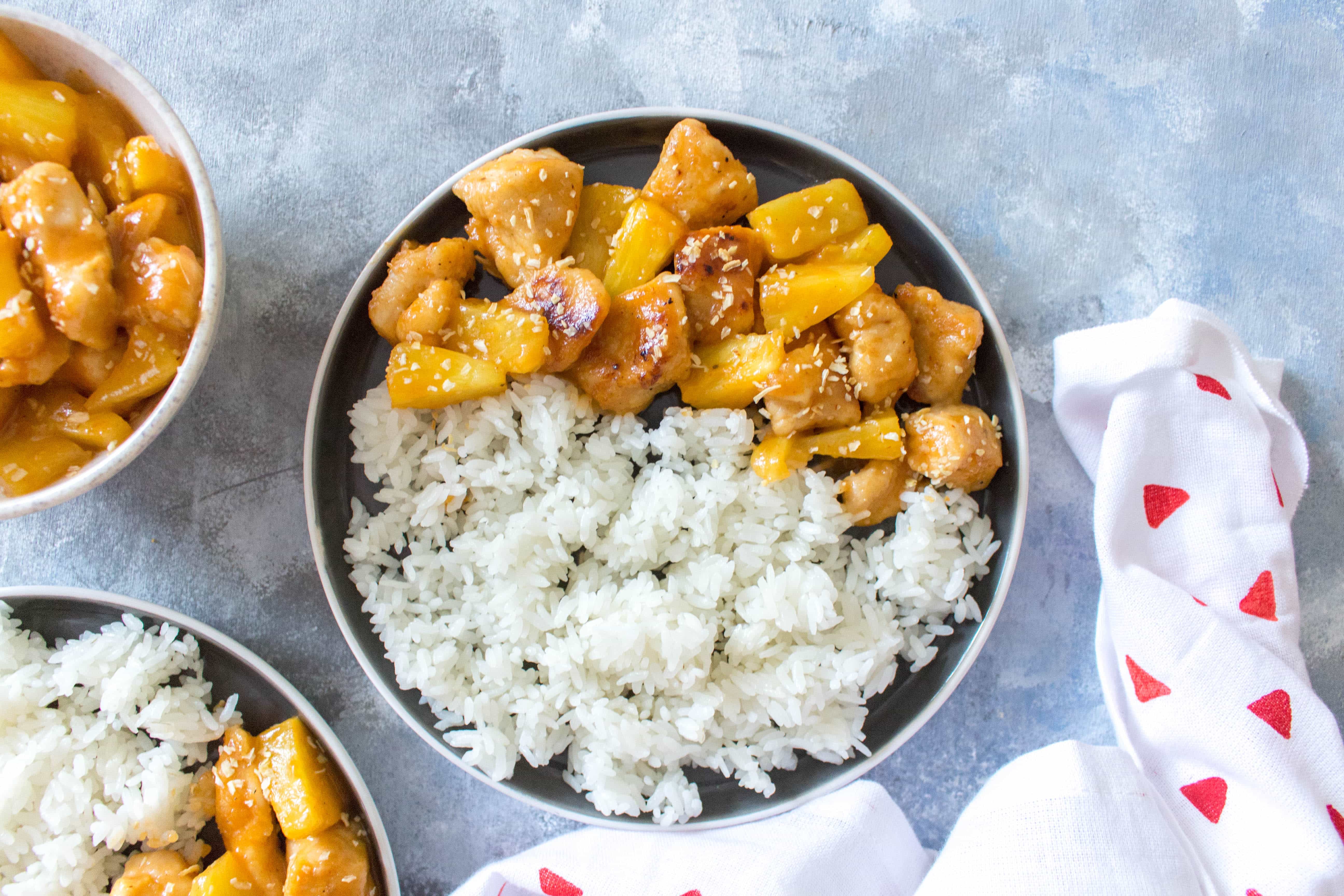 This one pan spicy pineapple chicken recipe is such an easy chicken meal prep.  It's made in one pan, healthy, sweet, and spicy plus it's is way better than takeout! 