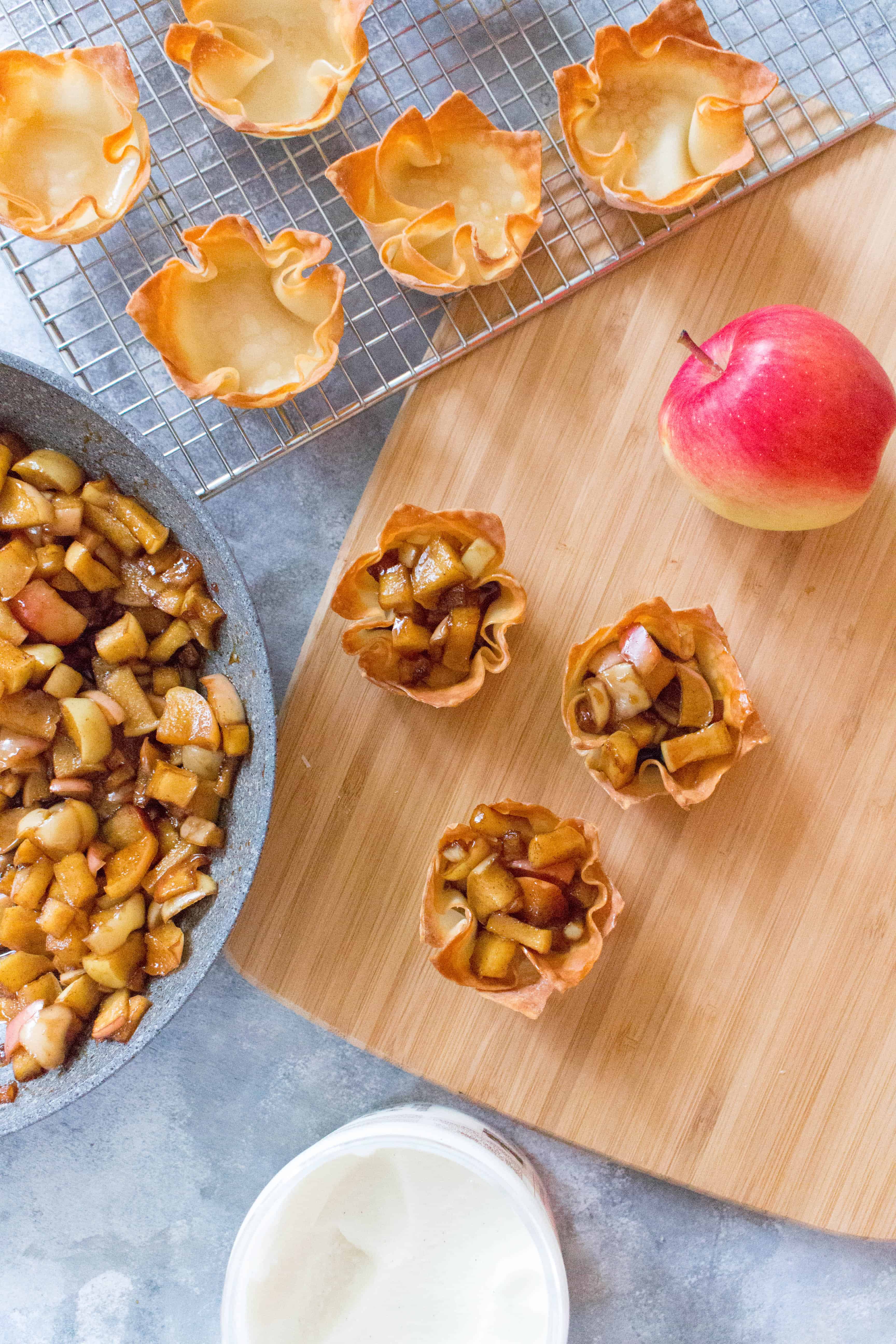 Take a fun new twist on your traditional apple pie with this wonton apple pie. Plus, individual servings means less time spent cutting and more time eating!