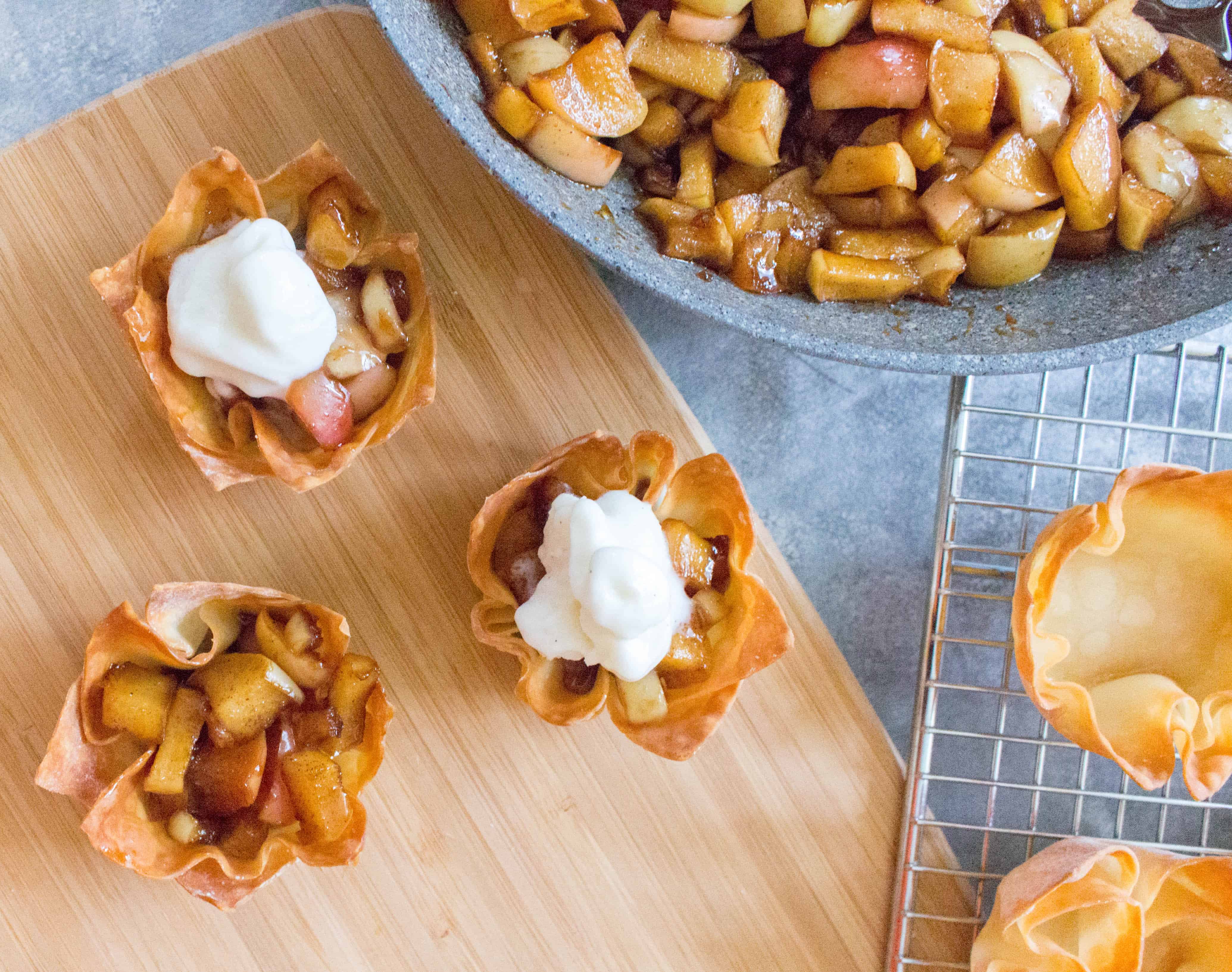 Take a fun new twist on your traditional apple pie with this wonton apple pie. Plus, individual servings means less time spent cutting and more time eating!