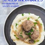 This Instant Pot Salisbury Steak Styled Meatballs Recipe is inspired by the salisbury steak frozen dinners in the frozen food aisle. These yummy salisbury steak meatballs are lightened up by using both turkey meat and beef with mushrooms and take under 30 minutes to make! #InstantPotRecipes #InstantPot #Meatballs #easyrecipes #healthyrecipes