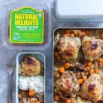 A delicious one sheet pan sweet and savory chicken meal prep that will have you looking forward to your packed lunch! 