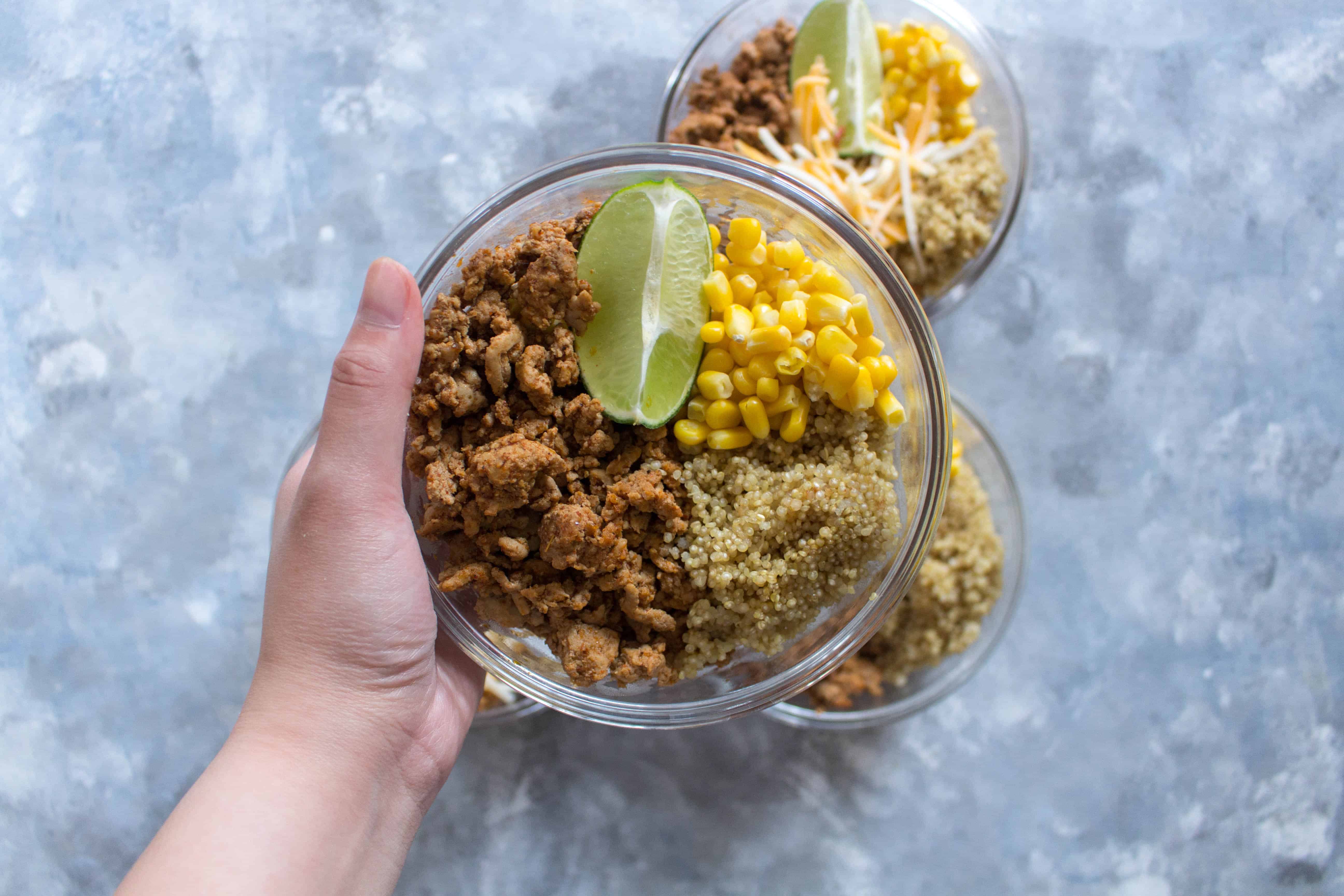 A healthier version of the popular taco bowls for lunch, this healthy turkey taco bowl meal prep will have you reaching for seconds! Made in under 30 minutes, it's simple but delicious!