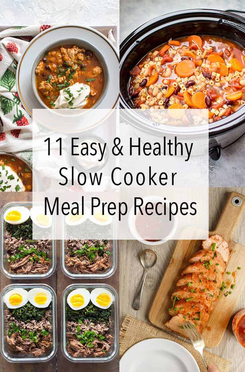 These 11 Healthy Slow Cooker Meal Prep Recipes are the best short cut to meal prepping for the work week! Just put all your ingredients in your slow cooker Sunday morning before heading out for some errands and you'll come home to healthy and delicious meals that'll last you all week long! #slowcooker #slowcookerrecipes #mealprep #slowcookermealprep #healthyrecipes #recipes