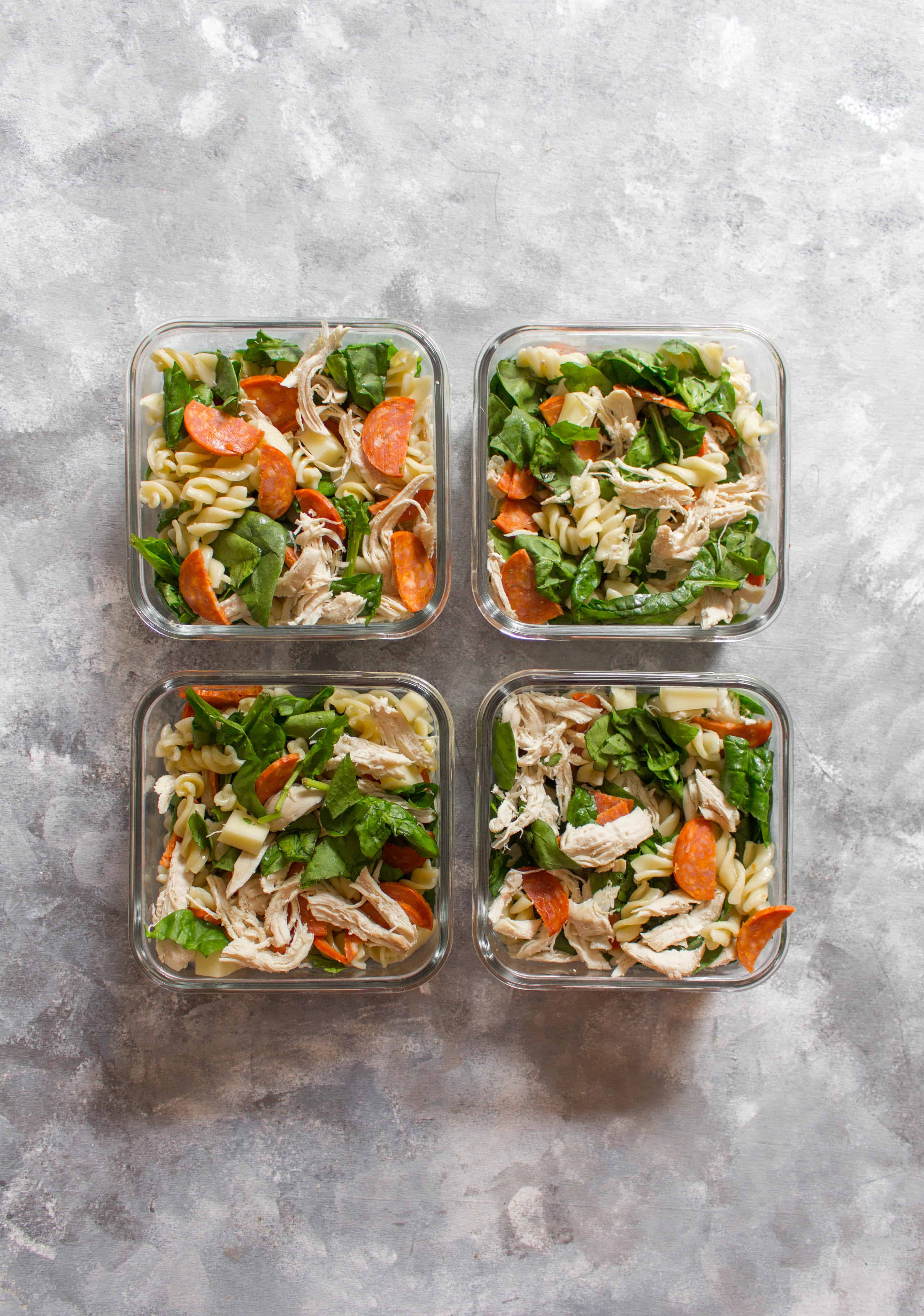 Perfect for hot summer days, this easy chicken pepperoni pasta salad is just what you need! Plus, this pasta salad is great for meal preps if you have don't have access to a microwave.