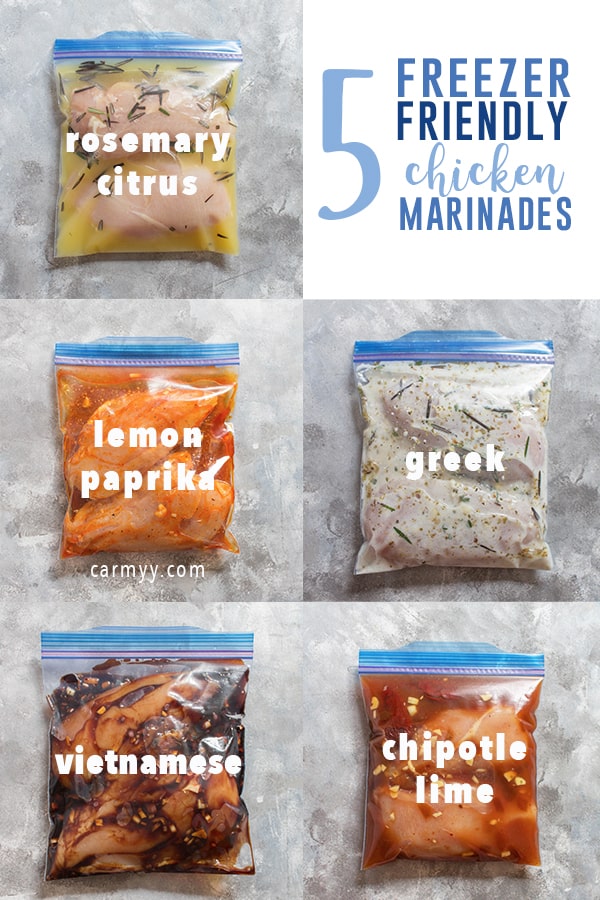 These 5 easy chicken marinade recipes are freezer-friendly, effortless to prepare, and totally delicious! These are the perfect chicken marinades for meal prepping, grilling, panfrying, Instant Pot, and more!