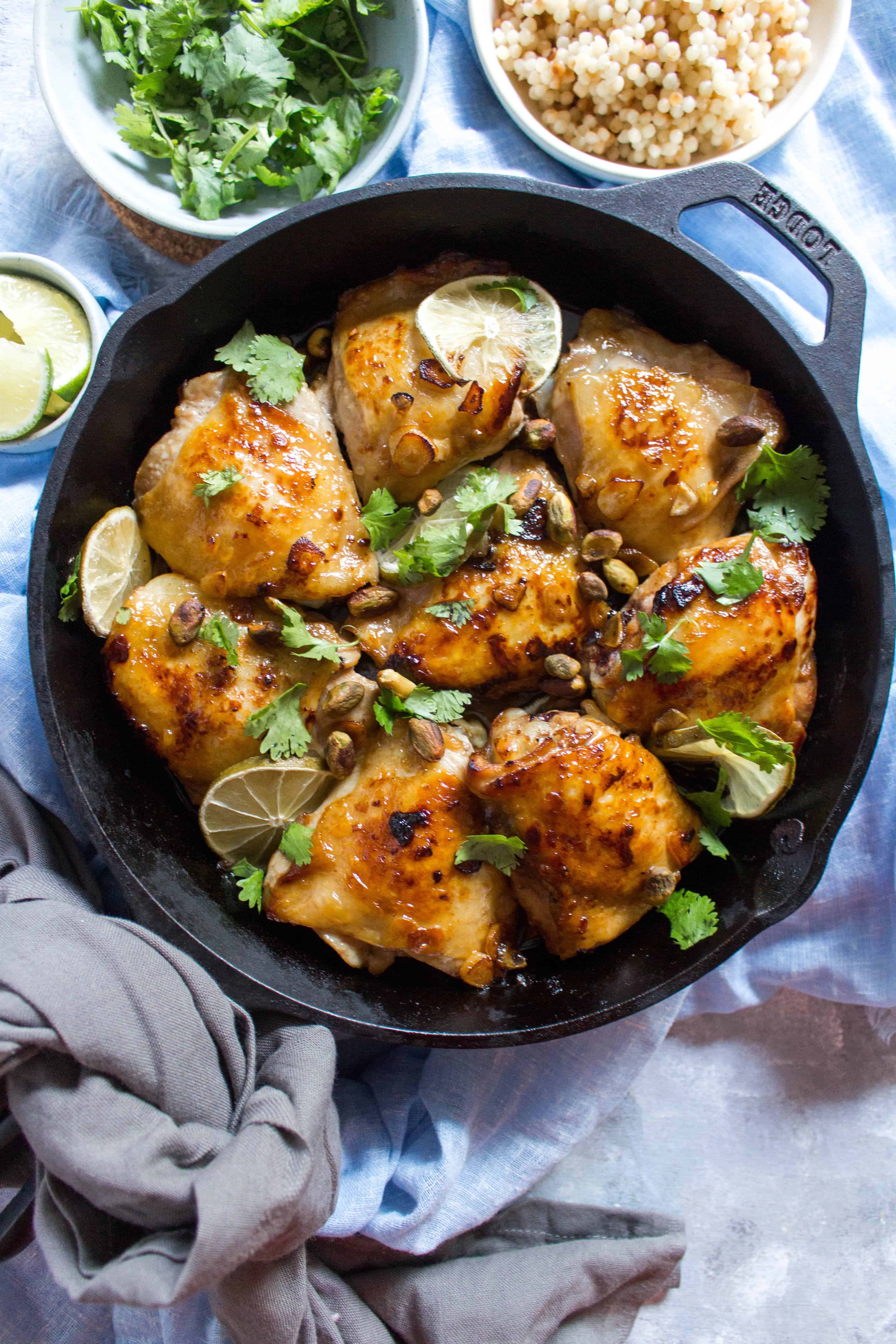 Made in one pan and ready in 30 minutes, this Honey Lime Garlic Chicken with Pistachios is the perfect easy chicken dinner! Packed with flavour, this Honey Lime Garlic Chicken is just delightful! 