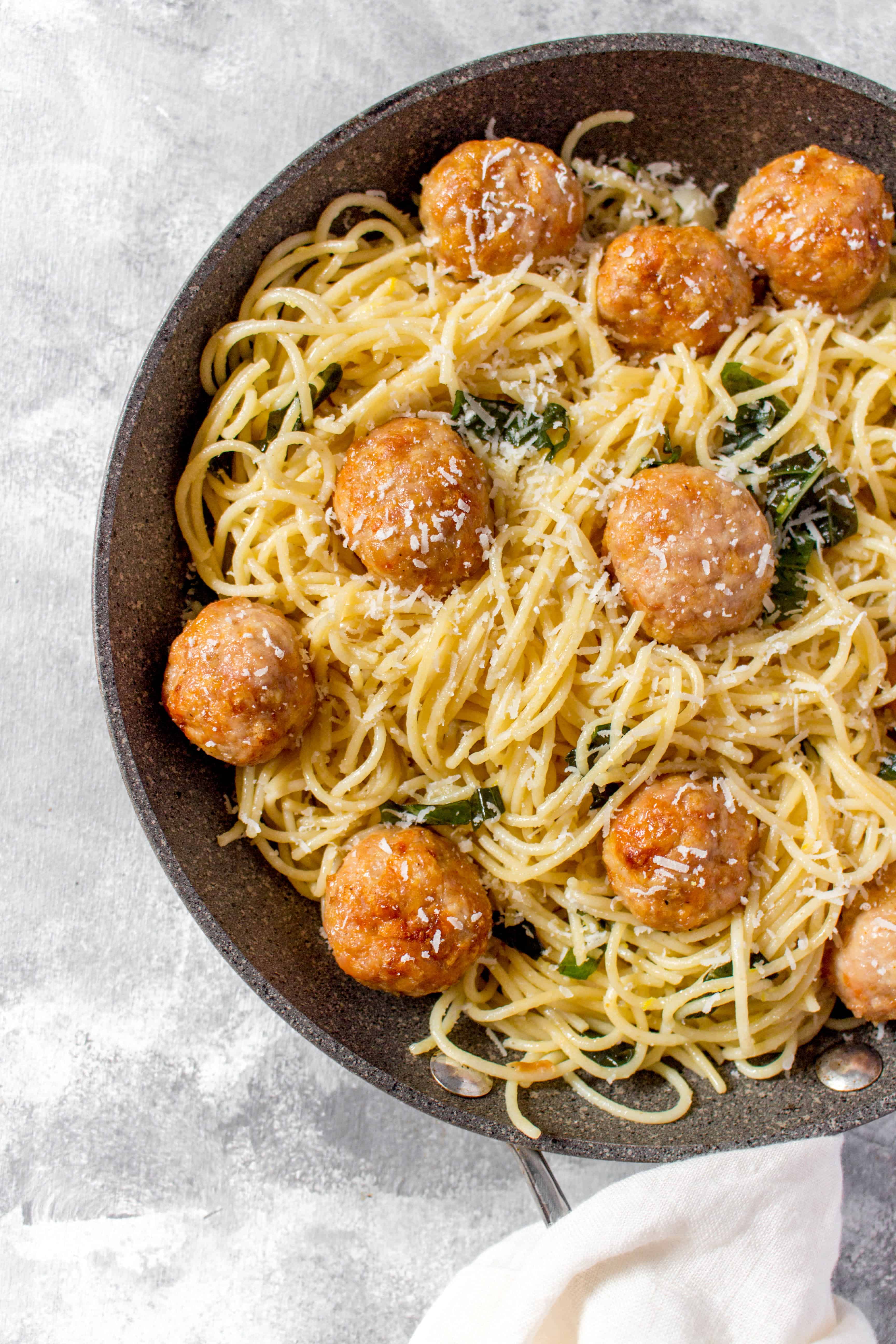 You really can't go wrong with Lemon Garlic Basil Butter Spaghetti with Chicken Meatballs for dinner! The spaghetti is so easy to whip up with pantry staples and the chicken meatballs are freezer friendly so make a batch then freeze them for when you need them!