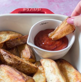 These Simple Oven Baked Potato Wedges are so easy to make. Perfect as a snack, a side, or as an appetizer.