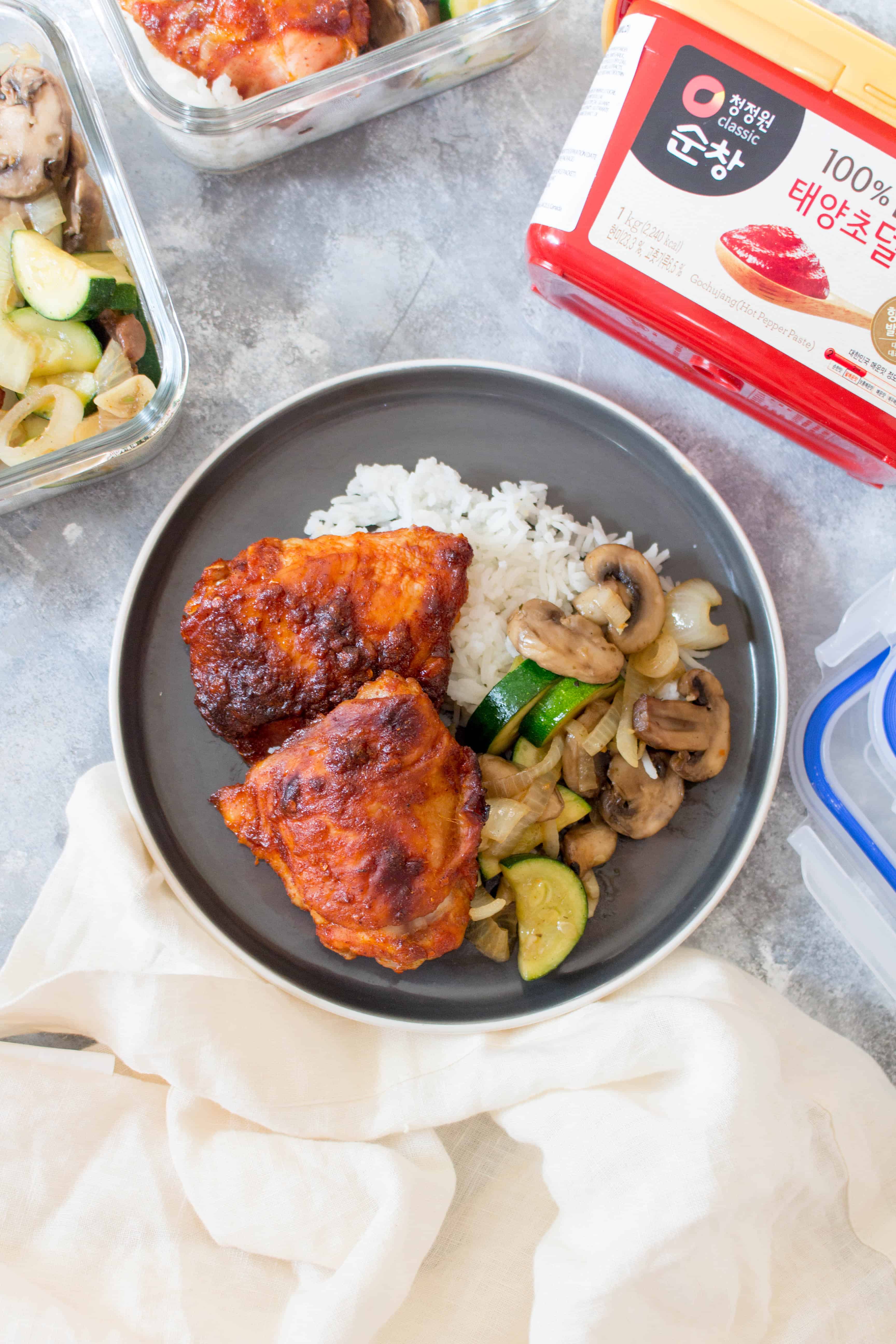 Looking for a lunch with a bit of a kick? This Spicy Korean Chicken Meal Prep is prefect for you! The chicken is oven baked so they're wonderfully juicy and tender on the inside while still being crispy on the outside!