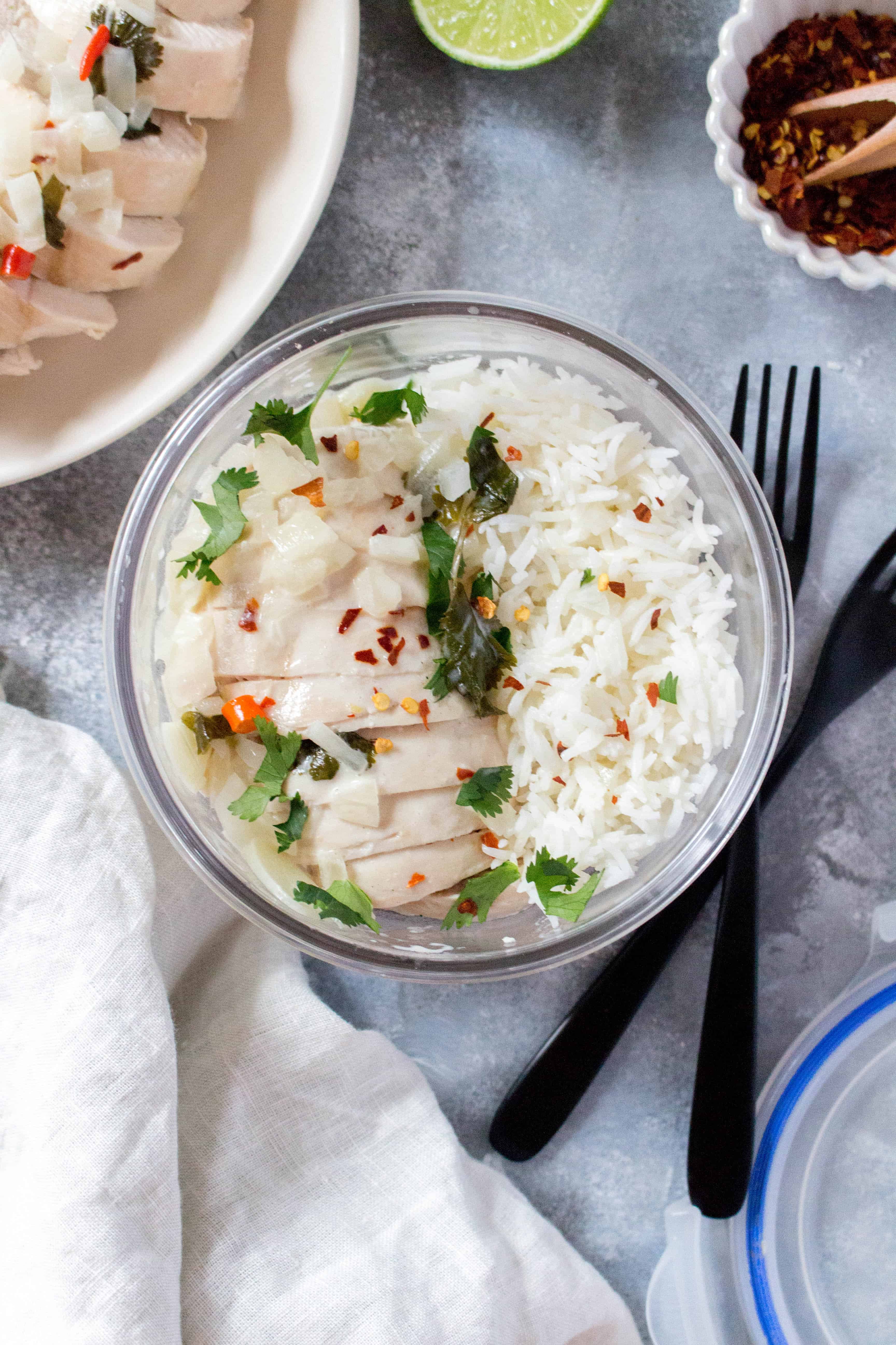 This Thai Inspired Chili Lime Coconut Chicken is a creamy, refreshing, and packed with flavour recipe that is perfect as a meal prep or a quick weeknight dinner.