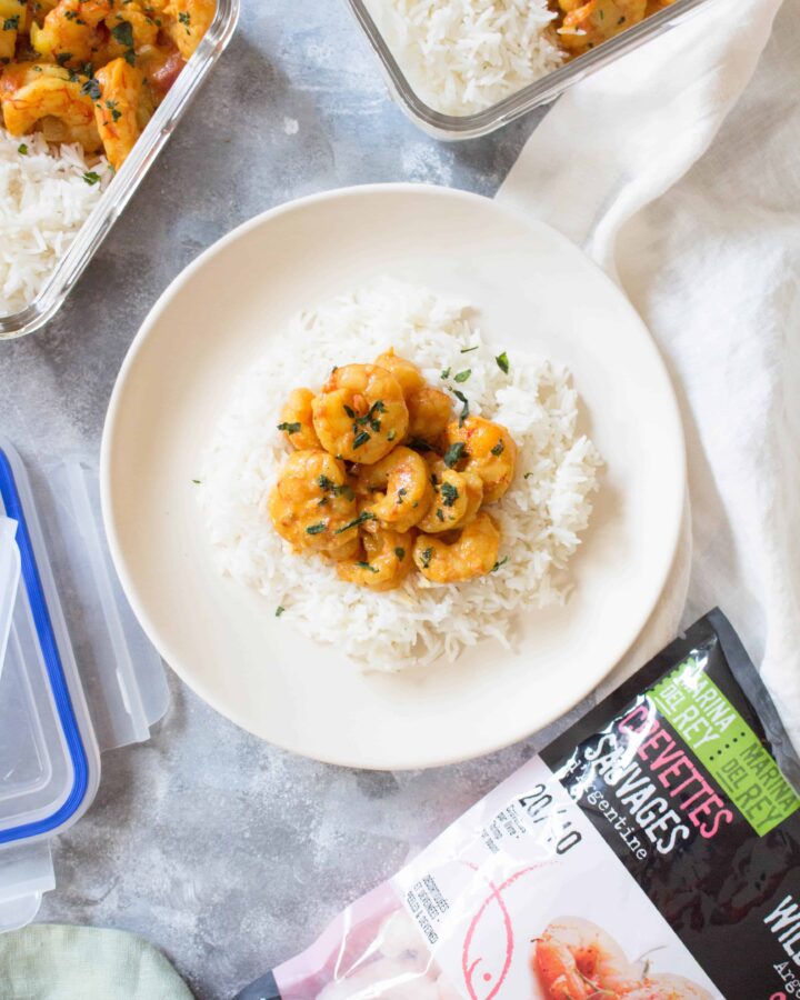Made in under 30 minutes, this Curry Shrimp Meal Prep is so easy to make! These Wild Caught Argentinian Shrimp are coated with a delicious silky coconut curry that will have you reaching for seconds! It is perfect as a quick night dinner or as a meal prep. 
