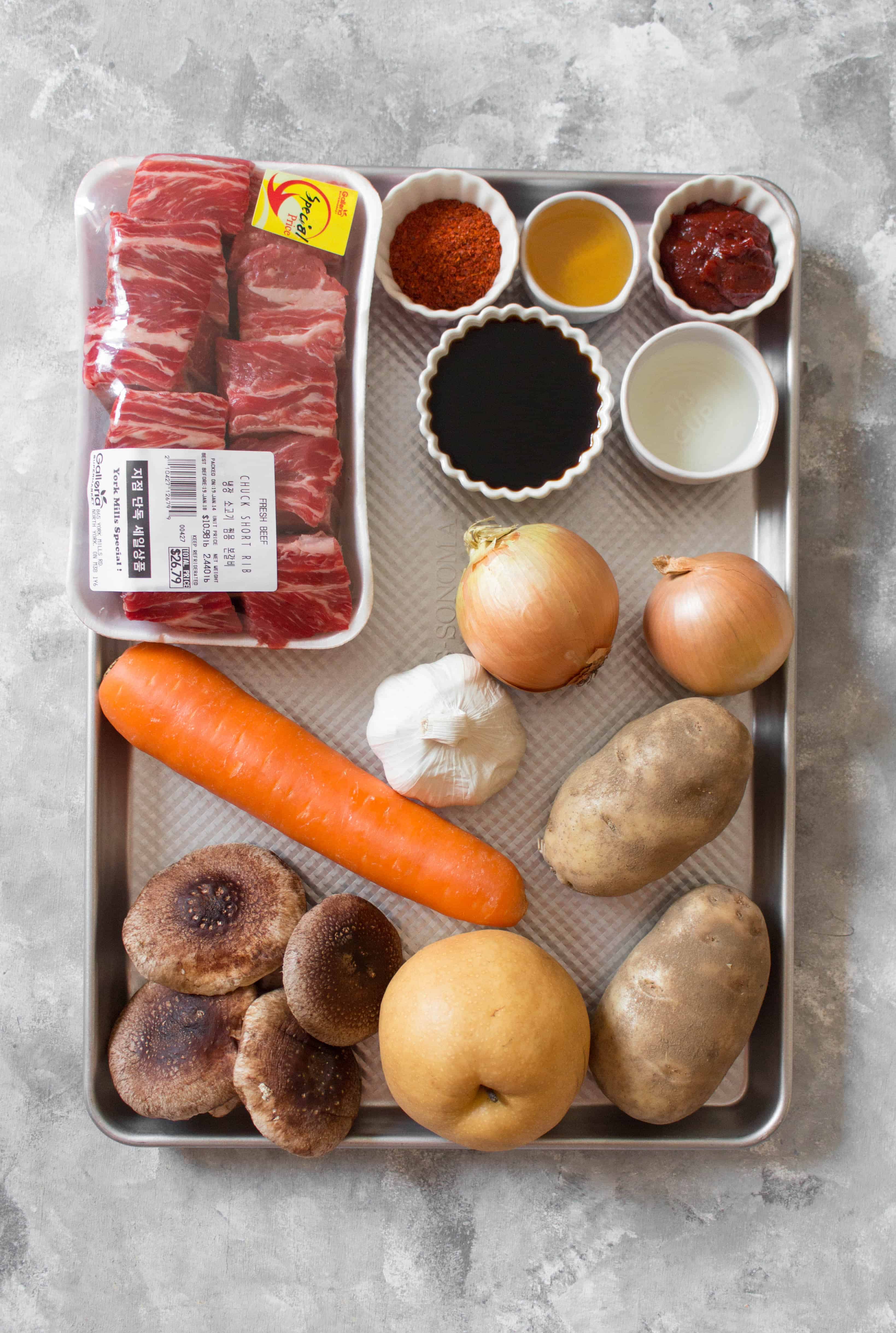 Ingredients needed to make Instant Pot Korean short ribs. 