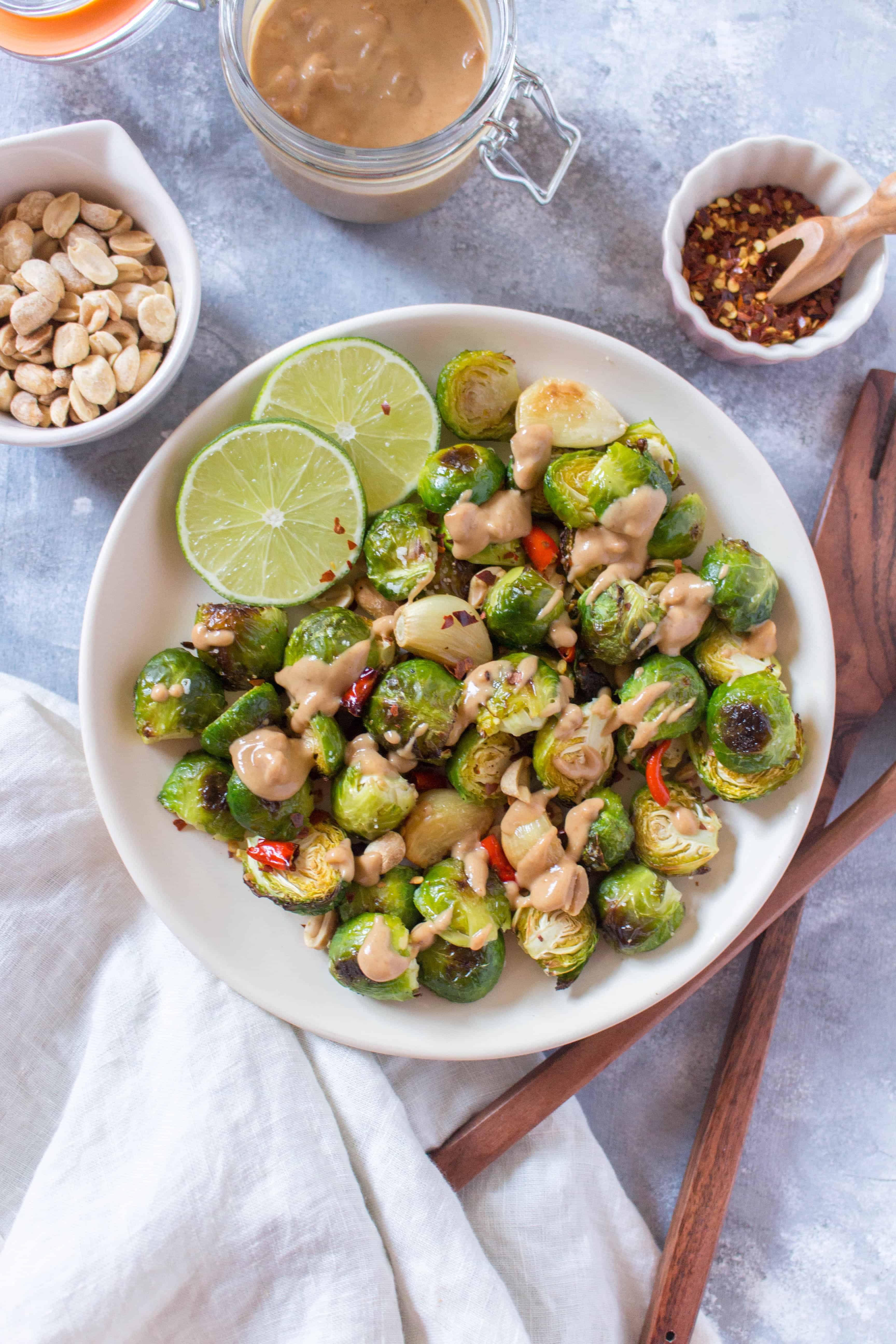 Looking to change up your regular ol' brussels sprouts? Mix things up with this Peanut Thai Chili Brussels Sprouts!