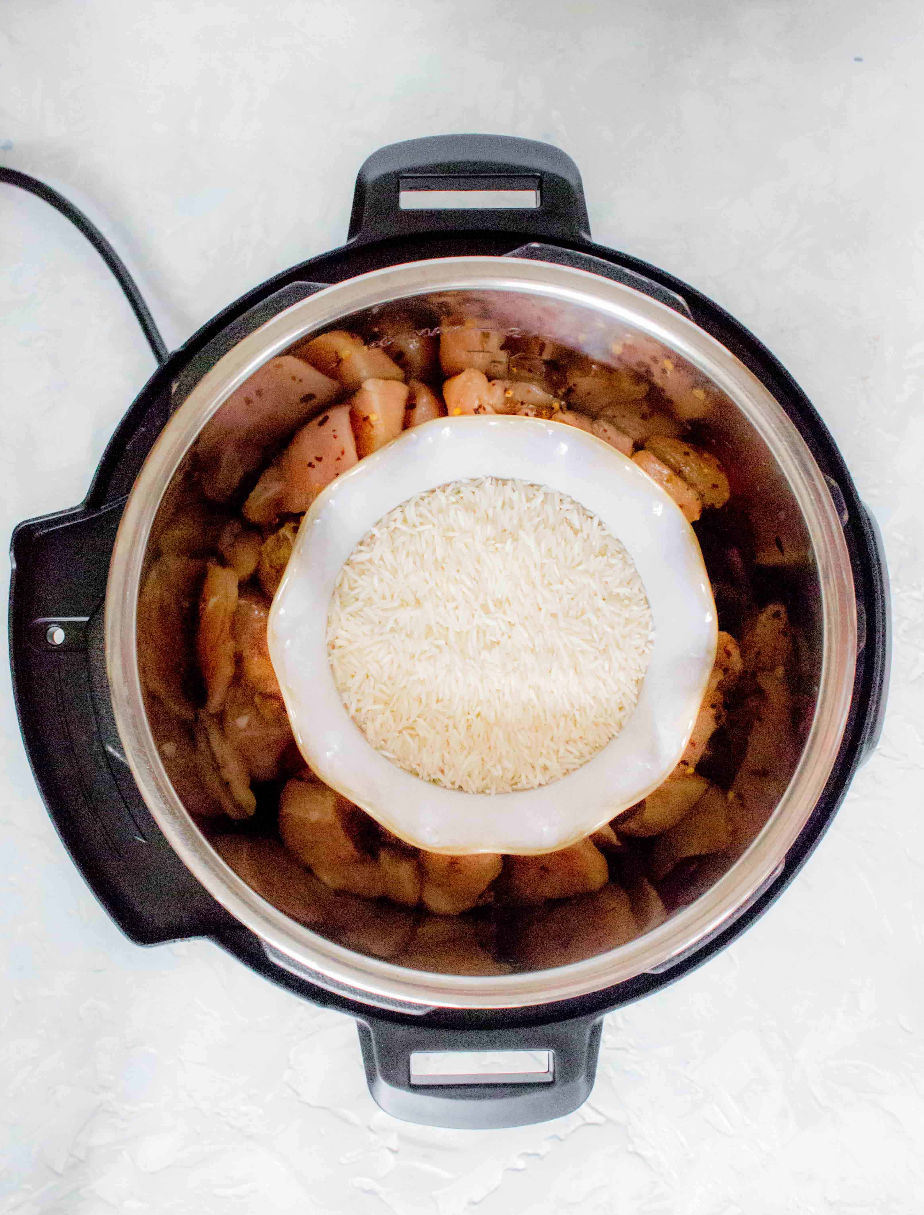 pot in pot cooking - instant pot kung pao chicken with rice