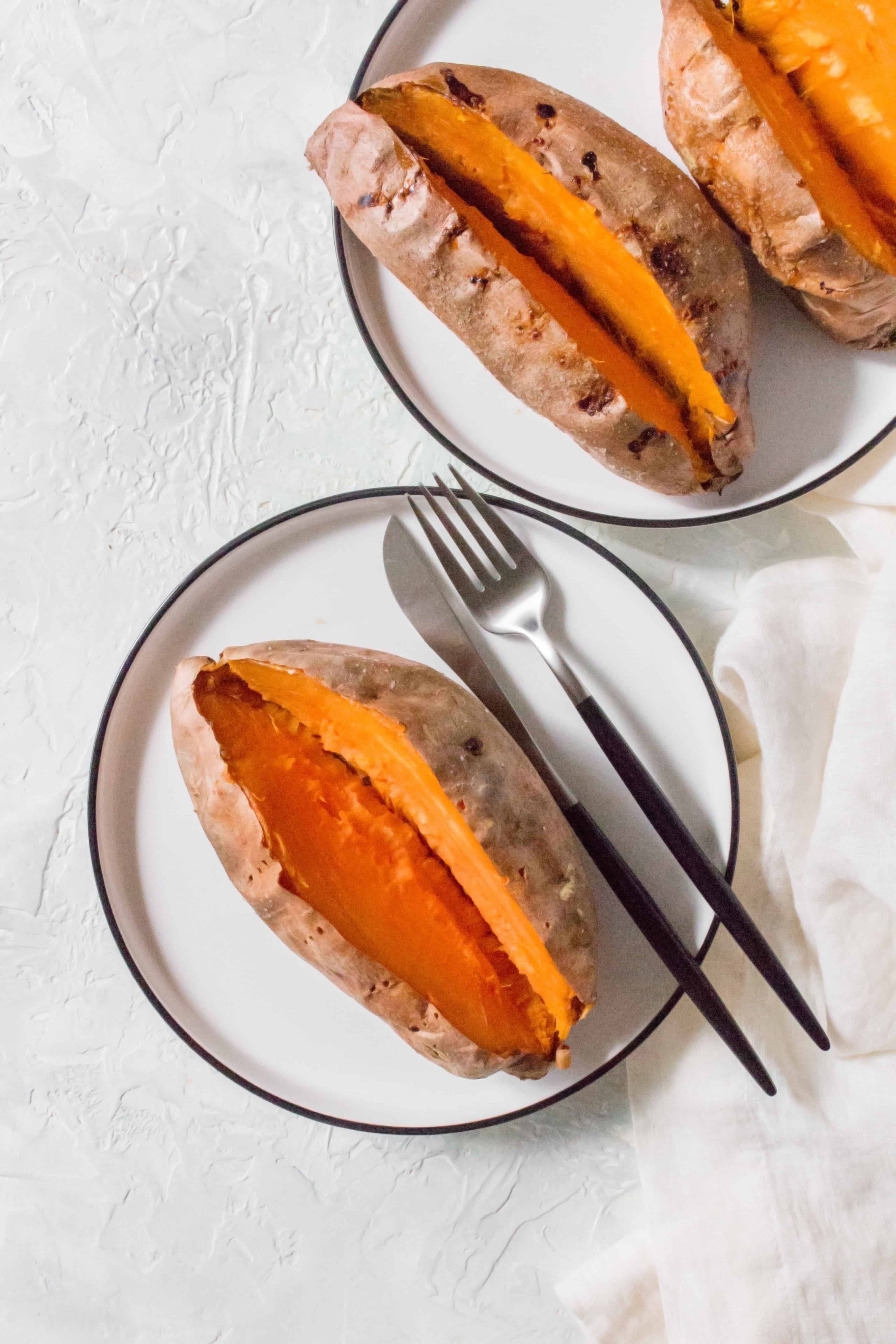 The perfect side dish for a holiday meal or any meal, this baked sweet potato recipe made in the air fryer will have you making flawless baked sweet potatoes every time!