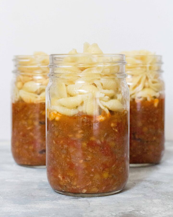 Grab a jar of this Bolognese Meal Prep on your way out the door! Packed with healthy goodness, this meal prep will hit that comfort food craving without being too heavy!