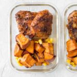 roasted cajun chicken thighs with sweet potato and corn meal prep