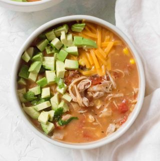Instant Pot Chicken Chili | Slow Cooker Chicken Chili topped with avocado and cheese