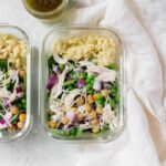 Salads don't have to be boring! Here's a delicious and hearty Orzo Salad Meal Prep for you to try this week! This orzo meal prep is the perfect cold work lunch as its filling and packed with healthy goodness! No boring iceberg lettuce here.