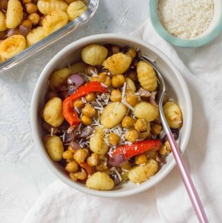 Made in under 30 minutes, this Sheet Pan Gnocchi Meal Prep is healthy, filling, and also perfect as a last minute dinner!