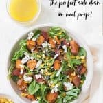 This Roasted Sweet Potato Salad with Corn and Bacon is the perfect salad for your meal prep or dinner party!