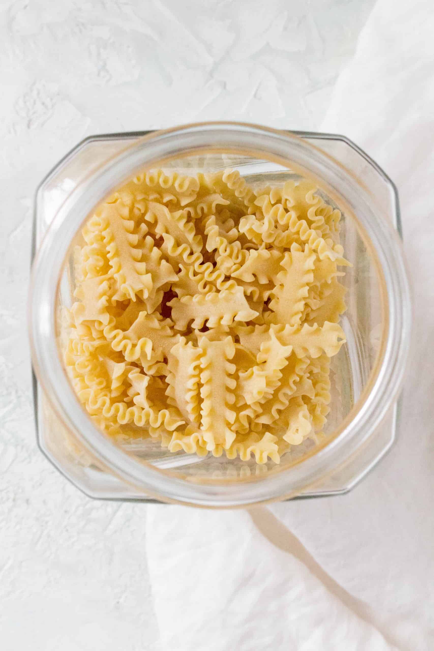 mafalda pasta in a container.