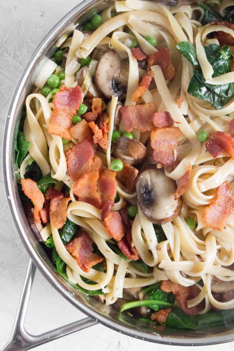 Bacon, Mushroom, Spinach Pasta Carmy Easy Healthyish Recipes
