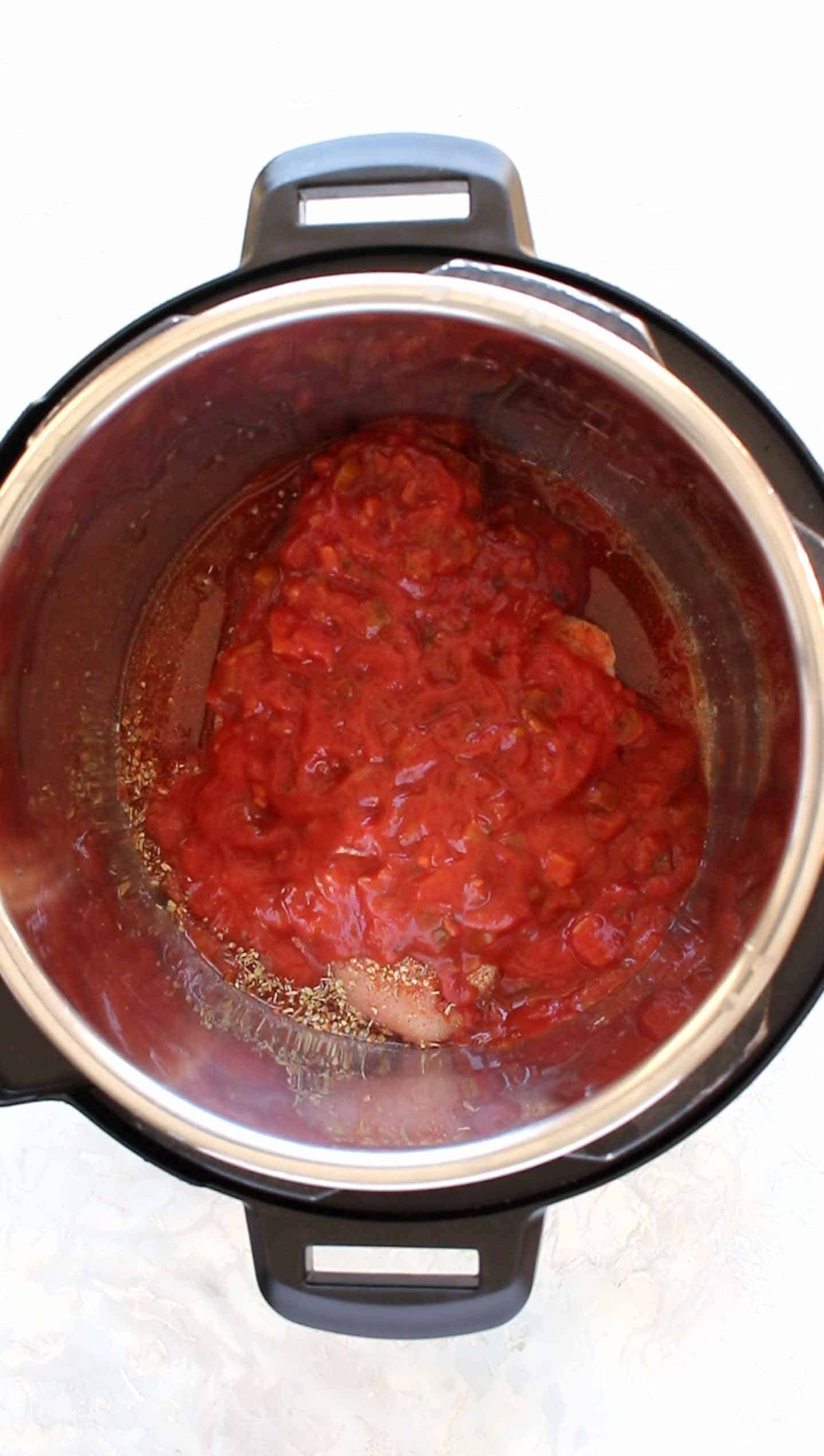 Next, layer the salsa on top of the chicken breasts. Try to keep most of the salsa on top of the breasts.