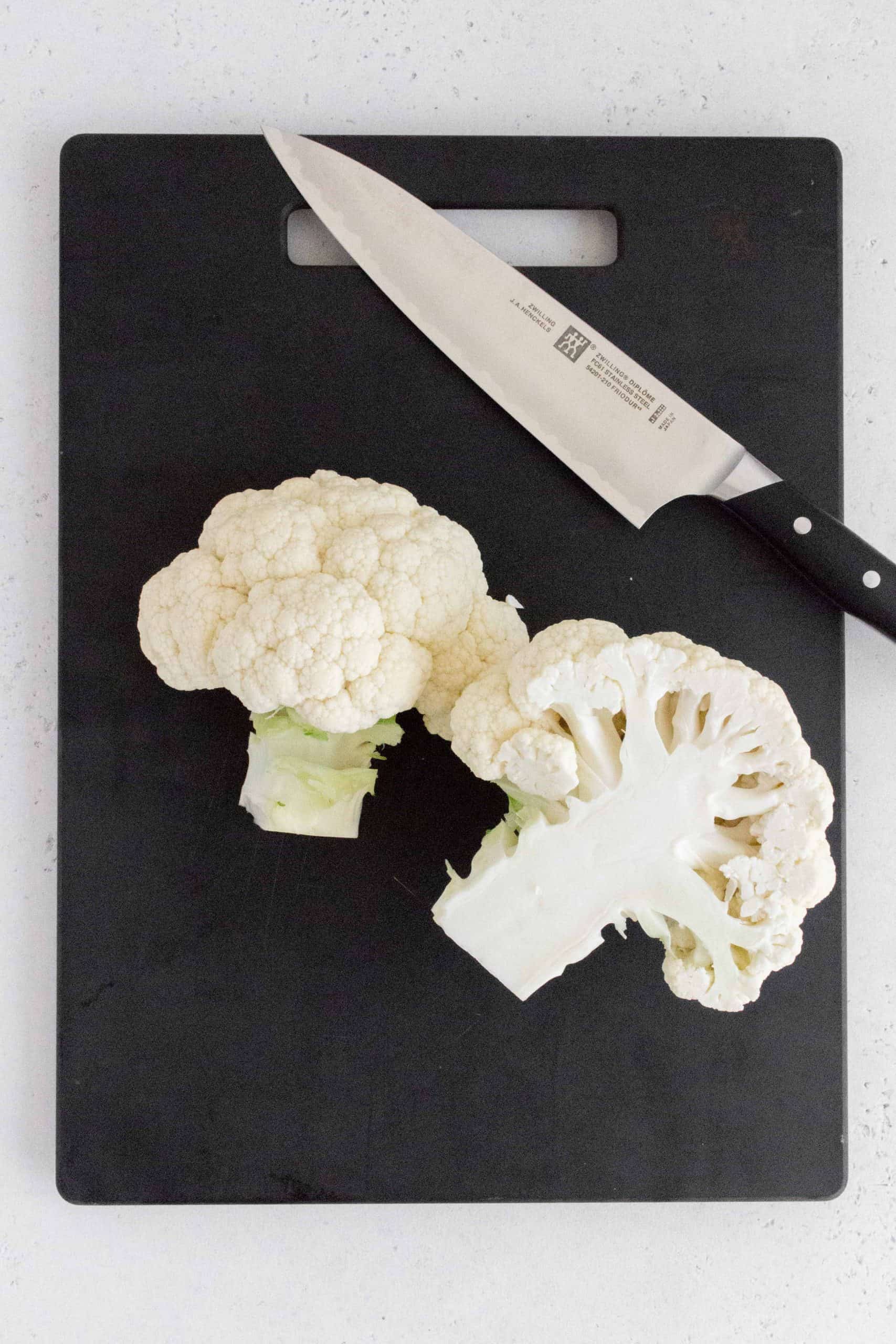 cauliflower cut in half from top to bottom