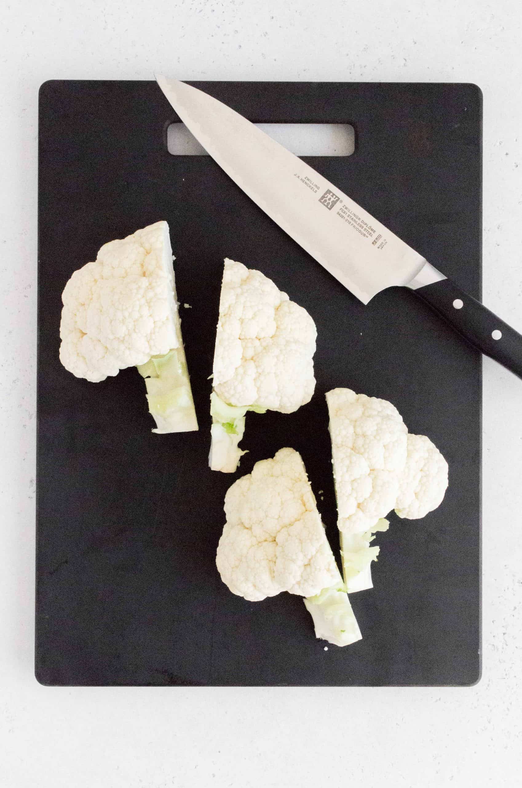 halves of cauliflower cut in half