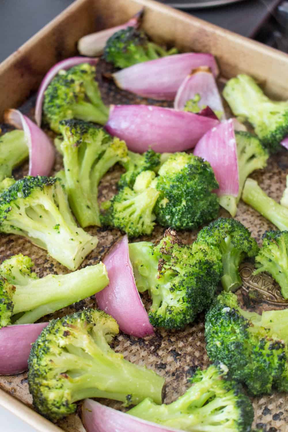 oven roasted broccoli and red onion