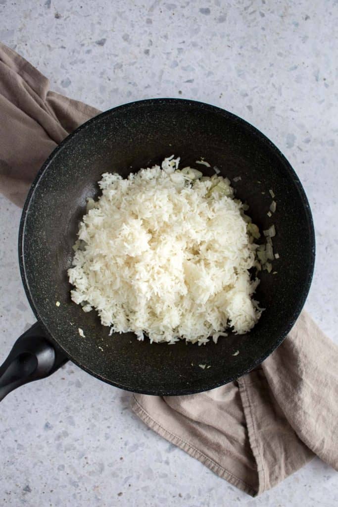 rice in frying pan