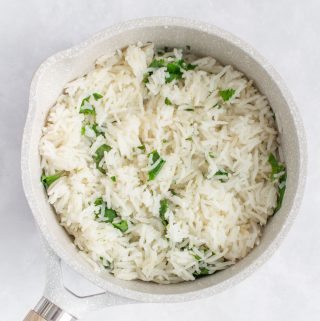 Cilantro lime rice in a pot.
