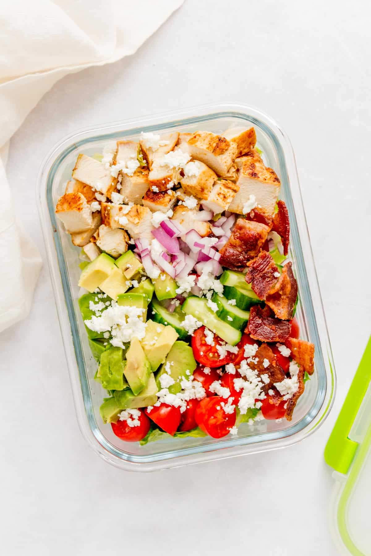 Meal prep container with chopped chicken salad.