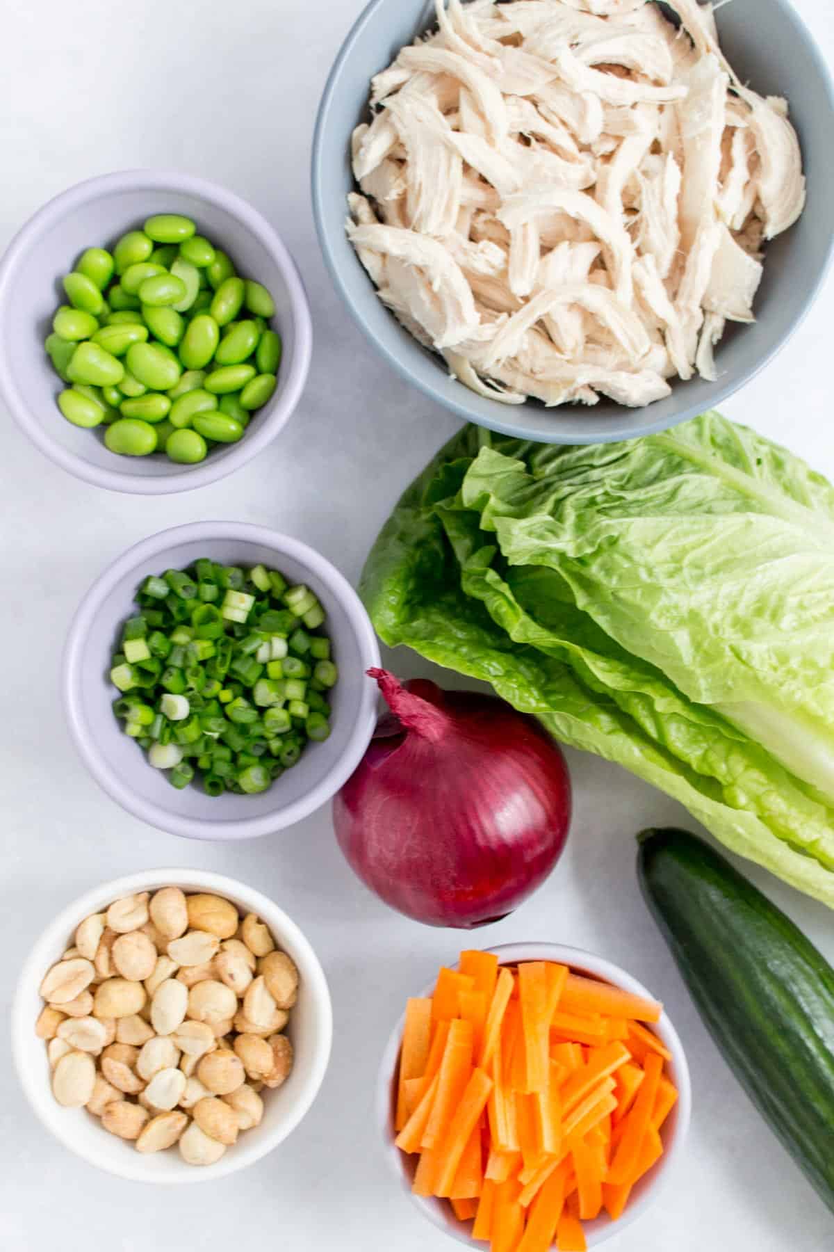Ingredients needed for a chopped Asian salad.