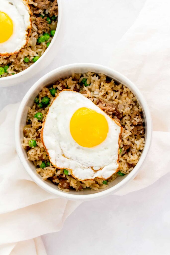 Beef Fried Rice with Fried Egg Meal Prep or Quick Family Dinner