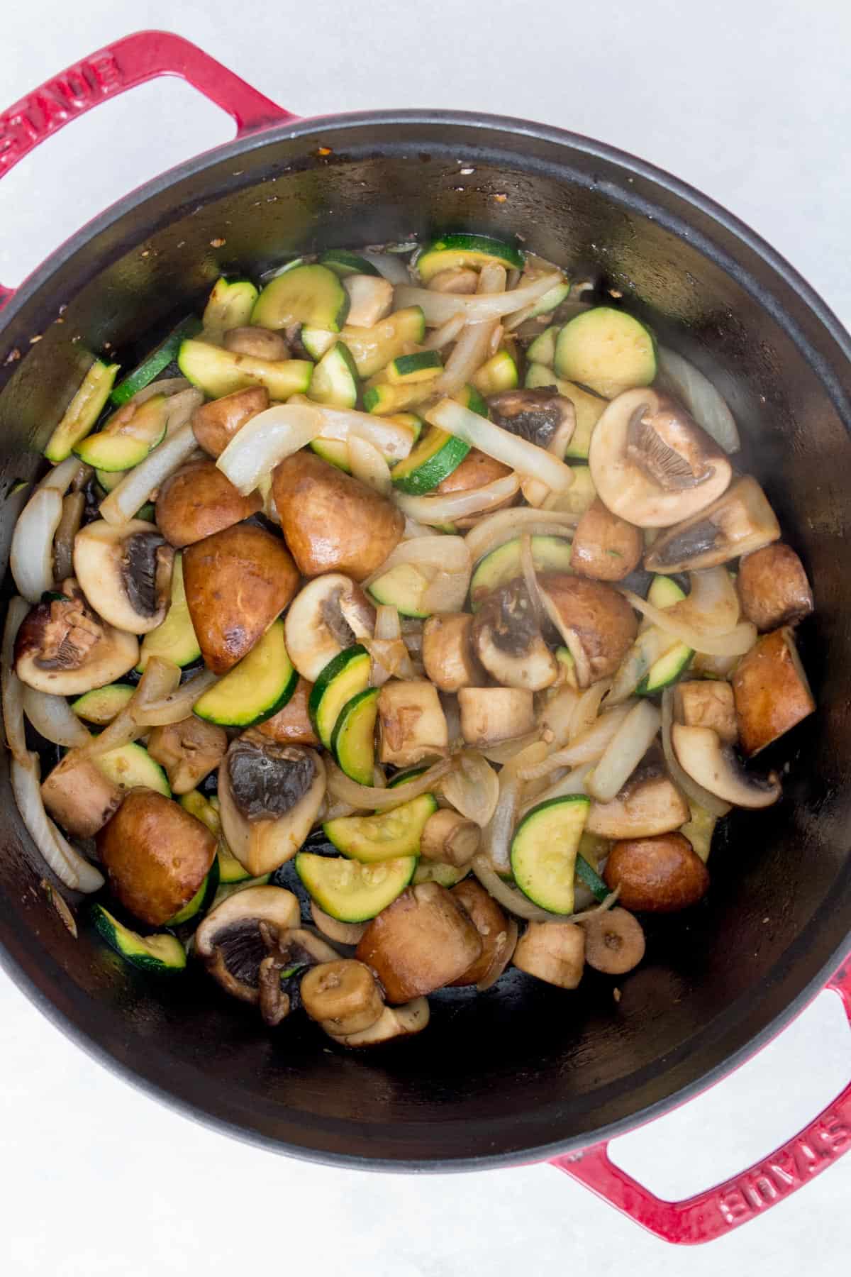 Hibachi vegetables in a dutch oven.