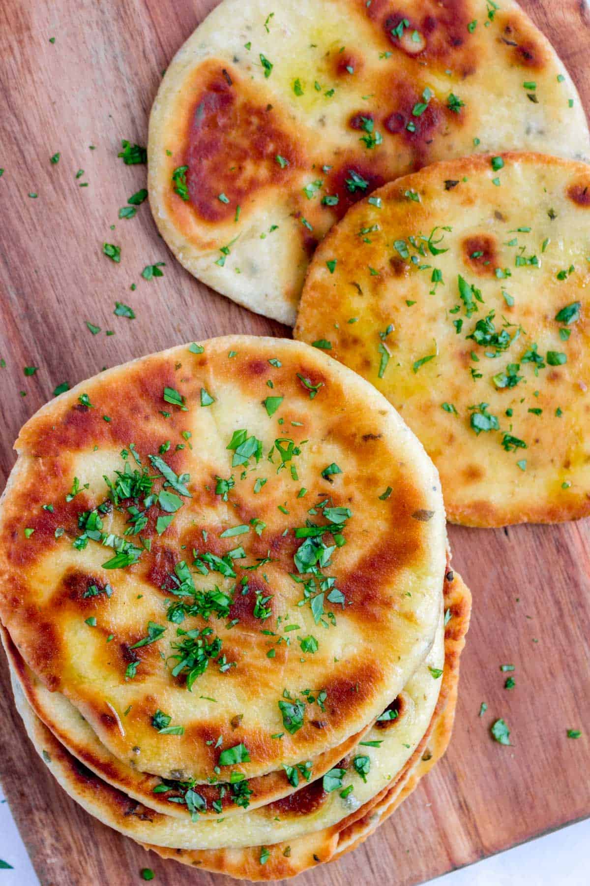 Overhead image of a stack of flatbread.