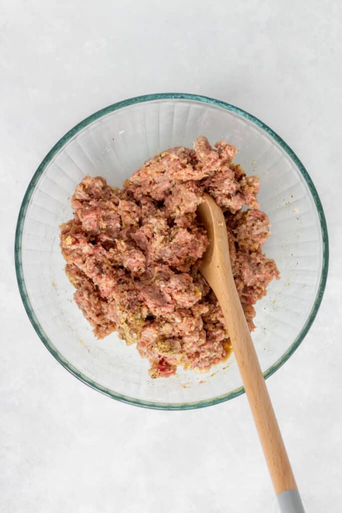 Mixed meat mixture for meatballs.