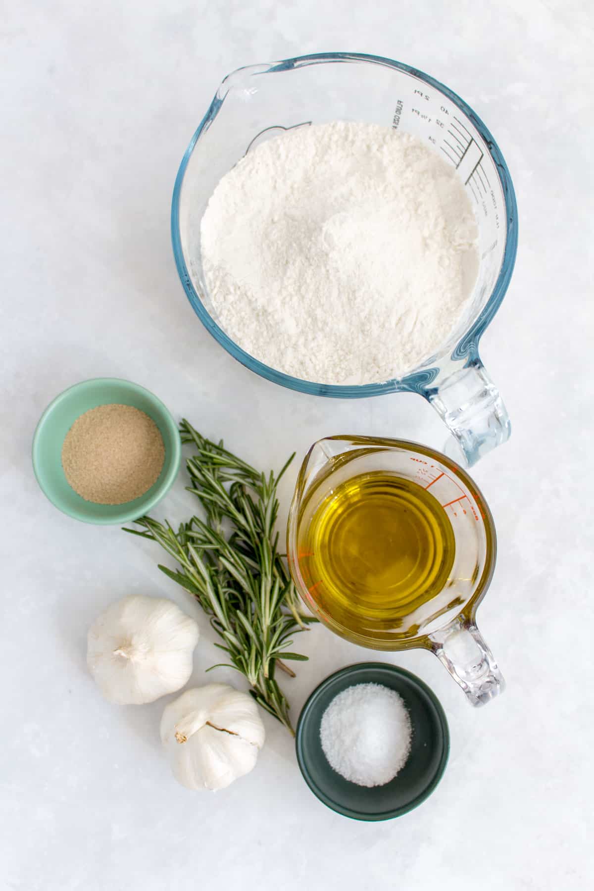 Ingredients needed to make focaccia.