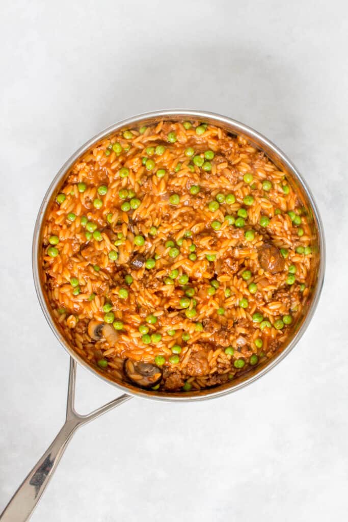 One pot orzo beef and tomato sauce.