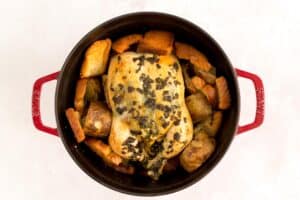 roasted chicken in a Dutch oven