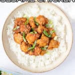 This homemade Crispy Sesame Chicken is just like what you get from your favourite take-out place! This crispy chicken is covered in a sticky sesame sauce that makes for a delicious and easy weeknight dinner.