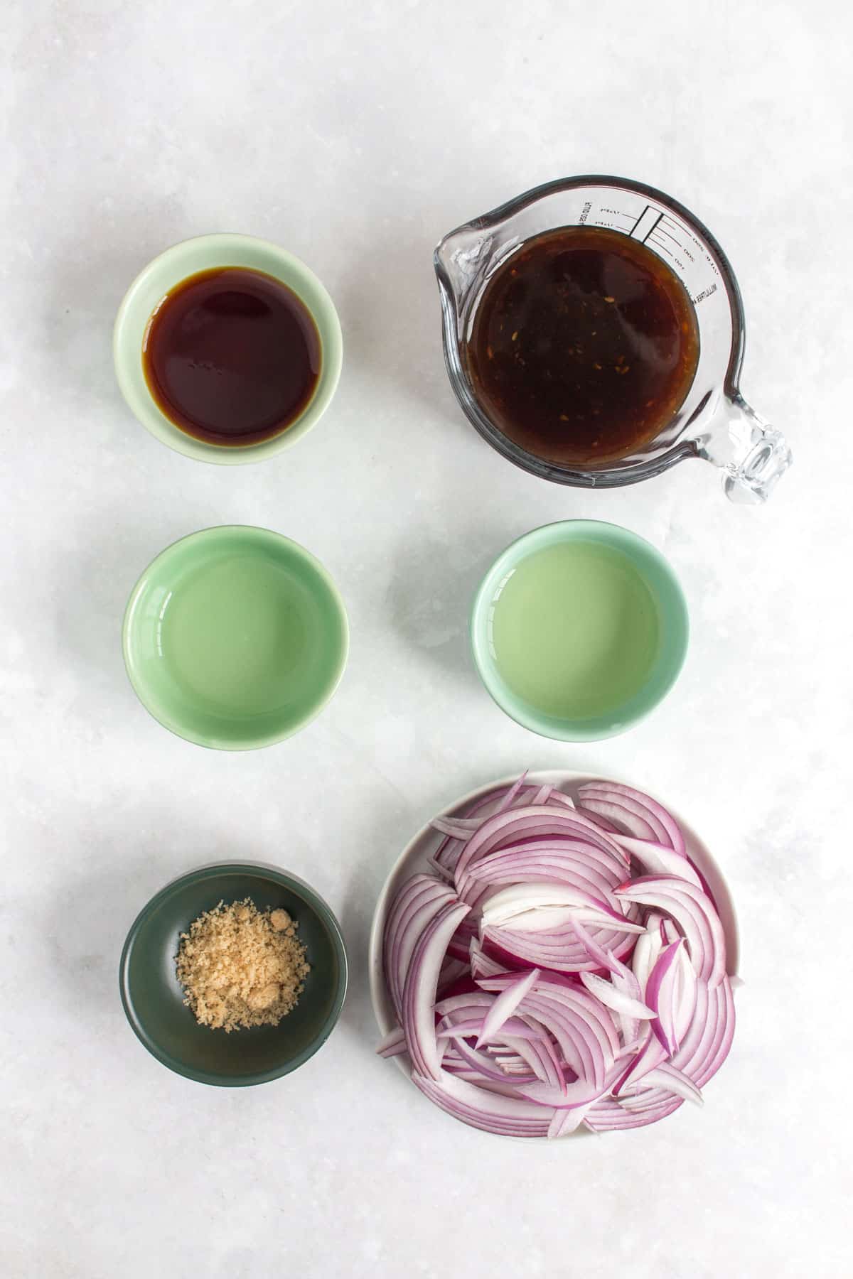 Ingredients needed to make Korean quick pickled onions.