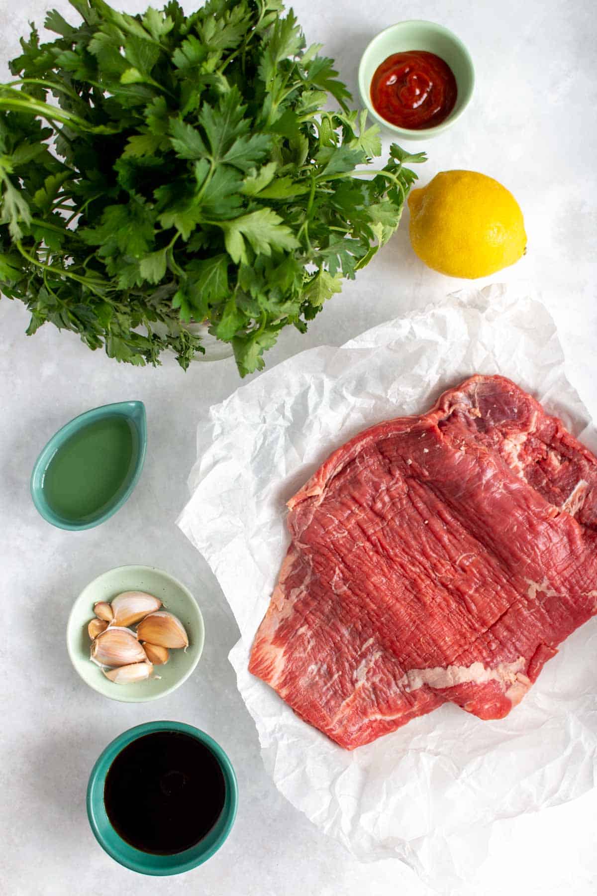 Ingredients of what you'd need to marinate a flank steak.